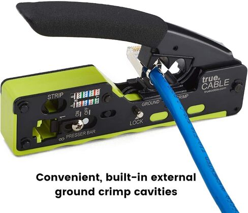 أداة تجعيد TrueCABLE الكل في واحد من خلال RJ45، تعمل مع موصلات Cat5e وCat6 وCat6A Ethernet RJ45، ومقابس معيارية محمية وغير محمية، وأداة تجعيد Ethernet، ومكشكش RJ45 in Kuwait