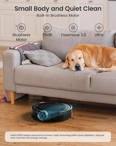 Lefant M310 Robot Vacuum Cleaner-4500Pa Suction, PreciSense Obstacle Avoidance, Brushless Motor, Quite, Slim, 160Mins, Self-Charging Robotic Vacuum, App/Wi-Fi/Alexa, Ideal for Pet Hair Hard Floor in Kuwait