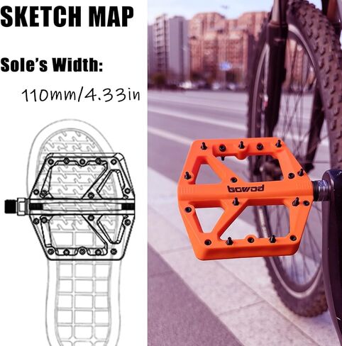 Wide Mountain Bike Pedals Flat MTB Pedals Clipless, Citycross Pedals BMX Race Pedals, Non Slip Bicycle Pedals w 18Pin, Nylon Fiber Plastic Platform Cycling Pedals for 9/16" Biking Pedals Purple in Kuwait