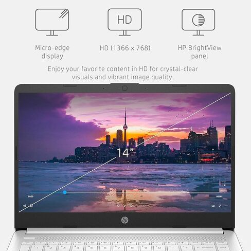 كمبيوتر محمول HP محمول 14 بوصة عالي الدقة، Intel Quad-Core N4120، ذاكرة وصول عشوائي 16 جيجابايت، 64 جيجابايت eMMC، سنة واحدة Office 365، كاميرا ويب، قارئ بطاقة SD، HDMI، Wi-Fi، Win 11 S، Thunderobot ML101 حزمة ماوس لاسلكية بيضاء in Saudi Arabia