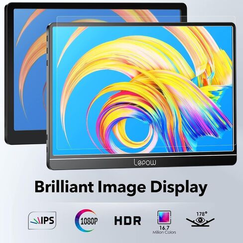 Lepow Portable Monitor 15.6 Inch 2024 C2 Series FHD 1080P USB C HDMI Computer Display IPS Screen with Dual Speakers for Laptop PC PS4 Xbox Phone with Foldable Kickstand, Midnight Black in Saudi Arabia