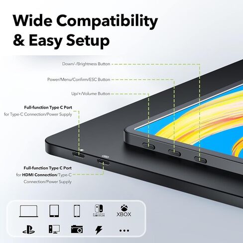Lepow Portable Monitor 15.6 Inch 2024 C2 Series FHD 1080P USB C HDMI Computer Display IPS Screen with Dual Speakers for Laptop PC PS4 Xbox Phone with Foldable Kickstand, Midnight Black in Saudi Arabia