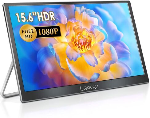 Lepow Portable Monitor 15.6 Inch 2024 C2 Series FHD 1080P USB C HDMI Computer Display IPS Screen with Dual Speakers for Laptop PC PS4 Xbox Phone with Foldable Kickstand, Midnight Black in Saudi Arabia