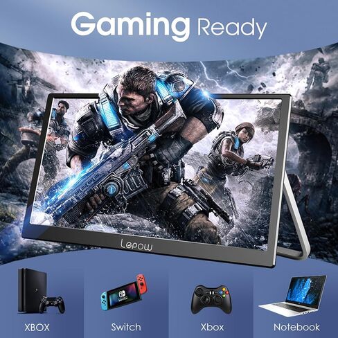 Lepow Portable Monitor 15.6 Inch 2024 C2 Series FHD 1080P USB C HDMI Computer Display IPS Screen with Dual Speakers for Laptop PC PS4 Xbox Phone with Foldable Kickstand, Midnight Black in Saudi Arabia