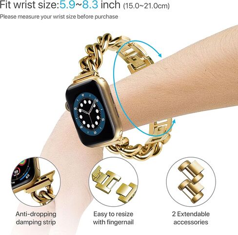 Compatible With Apple Watch Band 38mm 40mm 41mm 42mm 44mm 45mm 49mm, Gold Cowboy Chain Stainless Steel Metal Wristband Women Men Replacement for iWatch SE Series Ultra/9/8/7/6/5/4/3/2/1 in Saudi Arabia