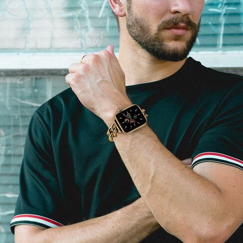 Compatible With Apple Watch Band 38mm 40mm 41mm 42mm 44mm 45mm 49mm, Gold Cowboy Chain Stainless Steel Metal Wristband Women Men Replacement for iWatch SE Series Ultra/9/8/7/6/5/4/3/2/1 in Saudi Arabia