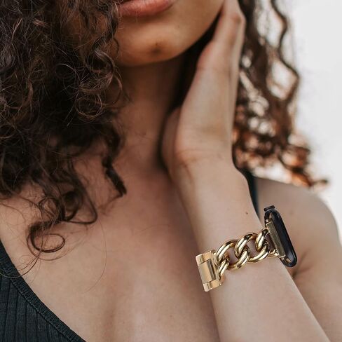 Compatible With Apple Watch Band 38mm 40mm 41mm 42mm 44mm 45mm 49mm, Gold Cowboy Chain Stainless Steel Metal Wristband Women Men Replacement for iWatch SE Series Ultra/9/8/7/6/5/4/3/2/1 in Saudi Arabia