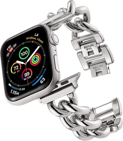 Compatible With Apple Watch Band 38mm 40mm 41mm 42mm 44mm 45mm 49mm, Gold Cowboy Chain Stainless Steel Metal Wristband Women Men Replacement for iWatch SE Series Ultra/9/8/7/6/5/4/3/2/1 in Saudi Arabia