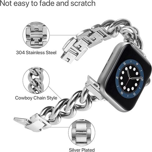 Compatible With Apple Watch Band 38mm 40mm 41mm 42mm 44mm 45mm 49mm, Gold Cowboy Chain Stainless Steel Metal Wristband Women Men Replacement for iWatch SE Series Ultra/9/8/7/6/5/4/3/2/1 in Saudi Arabia