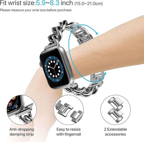 Compatible With Apple Watch Band 38mm 40mm 41mm 42mm 44mm 45mm 49mm, Gold Cowboy Chain Stainless Steel Metal Wristband Women Men Replacement for iWatch SE Series Ultra/9/8/7/6/5/4/3/2/1 in Saudi Arabia