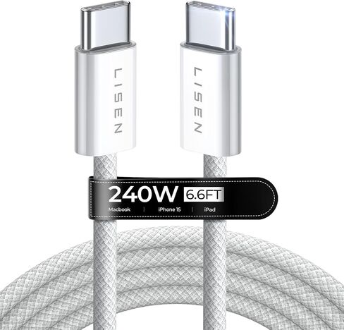 كابل LISEN 240 واط USB C إلى USB C سلك شحن سريع من النوع C، كابل شحن iPad لأجهزة iPad Pro/Air/Mini، iPhone 16/16 Pro/16 Plus/16 Pro Max، Google Pixel، Samsung Galaxy S24 Ultra، 6.6FT/White in Saudi Arabia