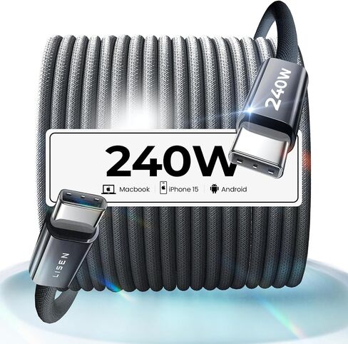 كابل LISEN 240 واط USB C إلى USB C سلك شحن سريع من النوع C، كابل شحن iPad لأجهزة iPad Pro/Air/Mini، iPhone 16/16 Pro/16 Plus/16 Pro Max، Google Pixel، Samsung Galaxy S24 Ultra، 6.6FT/White in Kuwait