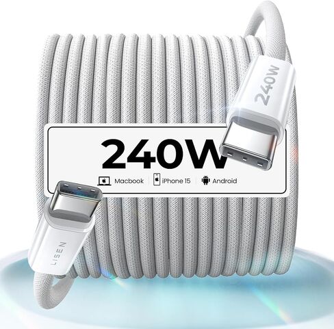 كابل LISEN 240 واط USB C إلى USB C سلك شحن سريع من النوع C، كابل شحن iPad لأجهزة iPad Pro/Air/Mini، iPhone 16/16 Pro/16 Plus/16 Pro Max، Google Pixel، Samsung Galaxy S24 Ultra، 6.6FT/White in Kuwait