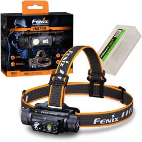 Fenix HM70R 1600 Lumen Rechargeable White/red LED Headlamp with EdisonBright Battery Carrying case Bundle