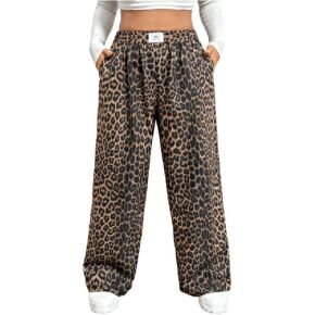 Floerns Women's Plus Size Elastic Waist Letter Patched Straight Wide Leg Sweatpants
