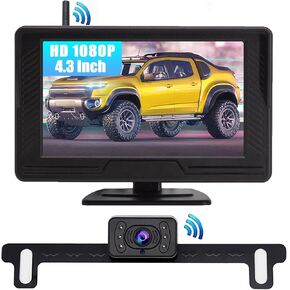 B-Qtech Wireless Backup Camera Digital Signal Rear View Monitor Kit 4.3'' HD 1080P Reverse Cameras for Car Truck RV Pickup Camper Van DIY Parking Guide Lines Waterproof Night Vision