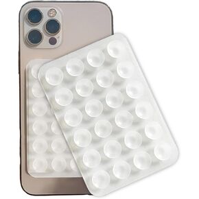 2-Pack Sticky Phone Grip, Silicone Suction Phone Case Grip with 24 Suction Cups, Sticky Grip for Selfies and Videos, Fits Most Smartphones, White