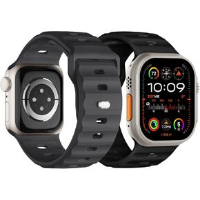 Sport Bands Compatible with Apple Watch Ultra 2 Band/Apple Watch Ultra Band 49mm 45mm 44mm 42mm for Men, Soft Silicone Wristbands Waterproof Replacement Strap for iWatch Series 9 8 7 6 5 4 SE, 2 Pack