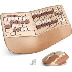 KNOWSQT Ergonomic Wireless Keyboard and Mouse Combo Milk Tea - 2.4G Split Colorful Keyboard with Wrist Rest, 3 Level DPI Adjustable Optical Mouse for Windows, Mac, PC, Laptop