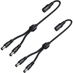 Power Supply Y Splitter Cable 1 Female to 2 Male Cord with 5.5mm x 2.1mm Tip Connector for Surveillance Camera,CCTV Security Camera,LED Strip Light,Router for DC 5V 9V 12V 20V 3A 6A Max - 2 Pack