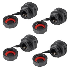 RJ45 Ethernet LAN Cable Connector CAT6 Shielded Industrial Panel Mount Bulkhead Feed Thru Coupler with Waterproof IP67 Dustproof Cap Outdoor Industrial Standard (10pcs)