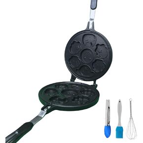 Animal Mini Waffle pan - Make 7 Different Shaped Pancakes Gas and Electric Stovetop Compatible Waffle Iron, Comes with Silicone Oil Brush,Stirrer and Silicone Clip