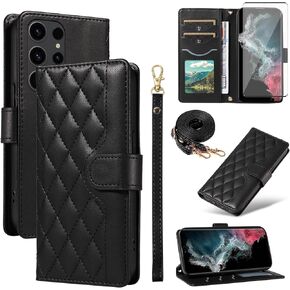 Asuwish Phone Case for Samsung Galaxy S23 Ultra 5G Wallet Cover with Screen Protector and Wrist Strap Lanyard Card Holder Slot Stand Accessories S23Ultra 23S S 23 23Ultra 6.8 inch Women Men White