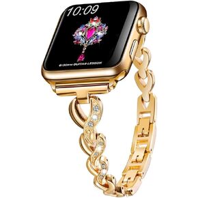 SaNgaiMEi Compatible Bling Band for Apple Watch Band 42mm(Series 10) 41mm 40mm 38mm Women Rhinestone Stainless Steel Link Band for iWatch Ultra Series SE 9 8 7 6 5 4 3 2 1 Bracelet Metal Strap