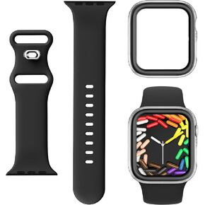 DABAOZA Sport Band Compatible for Apple Watch Band 41mm 40mm 38mm 42mm 46mm 45mm 44mm 49mm with Bumper Case, Women Girl Men Soft Silicone Strap for iWatch Series 10 9 8 7 6 / SE 5 4 3 2 1 Ultra