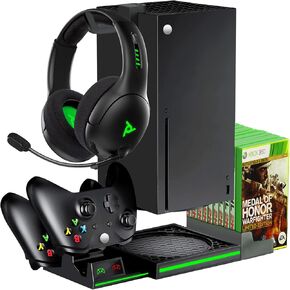Xbox Series X Cooling Stand, CTPOWER Dual Controller Charging Station with 2 Rechargeable Battery Pack, 10 Game Slots & Headphone Holder for Xbox Series X