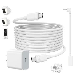 2 Pack 20W Charger Cable for Ring Stick Up Cam, USB-C Power Adapter Quickly Charge Ring Spotlight Cam Plus/Pro Battery, 16t/5m White