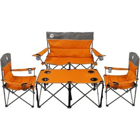 Folding Camping Chair Set of 4,Portable Collapsible Conversation Set w/1 Sofa,2 Single Chairs and 1 Table for Family Patio,Outdoor Travel,Beach(Blue)