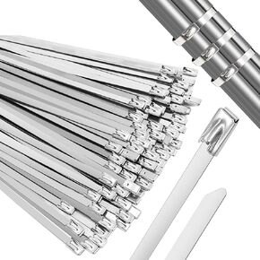 weideer 100pcs 11.8 inch Metal Zip Ties, 304 Stainless Steel Zip Ties, Heavy Duty Self-locking Cable Ties Multifunctional Zip Ties for Outdoor Fence,Pipes,Vehicles,Exhaust Wrap K-161