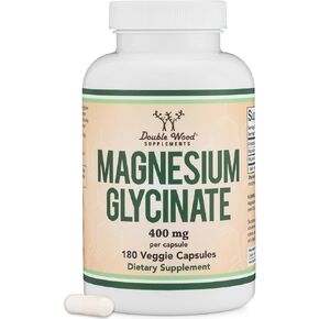 Magnesium Glycinate 400mg, 180 Capsules (Vegan Safe, Manufactured and Third Party Tested in The USA, Gluten Free, Non-GMO) High Absorption Magnesium by Double Wood Supplements