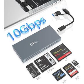 CFast Card Reader Memory Stick Pro Duo Adapter, USB C CFast 2.0 Card Reader for CFast/SD/TF/MS/XD/CF CompactFlash Card, XD Card Reader USB C USB 3.0 Connector Read 6 Cards Simultaneously
