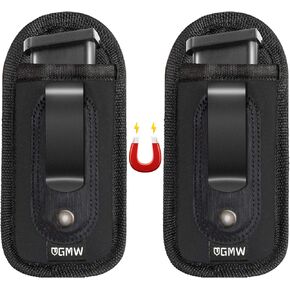 GMW Universal Magnetic IWB Magazine Holster [2-Pack] | Magazine Pouch for 9mm 1911 .380 .40 .45 Glock 17 19 43 M&P S&W | Pistol Mag Pouch for Single/Double Stack Handgun Magazines and Ammunition