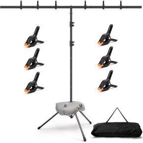 T-Shape Backdrop Stand Kit - 8 x 5.3ft Adjustable Photo Backdrop Stand - Portable Sturdy Back Drop Stand for Photoshoots, Parties, Wedding and Decoration with 6 Spring Clamps, Sandbag, Carry Bag