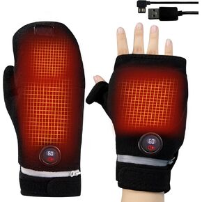 USB Heated Gloves for Men Women Heated Mittens Full&Half Hands Work Heated Fingerless Gloves Winter Warm No Battery