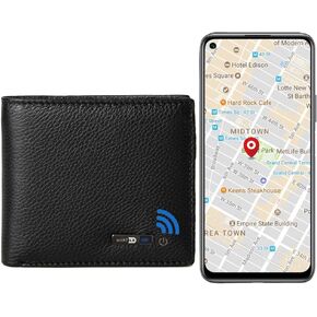 Trackable Anti-Lost Bluetooth Electronic Wallet Intelligent Finder with Position Locator (Via Phone GPS) Bifold Cowhide Leather Credit Card Purse