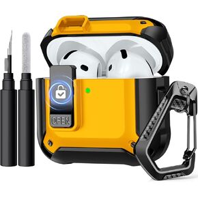 Charlam for AirPods 4 Case, Full Drop Protection with Secure Lock Design for Apple AirPods 4 Case Cover with Cleaning Kit & Keychain, Shockproof AirPods 4th Generation Case(2024) for Men Women, Black in Kuwait