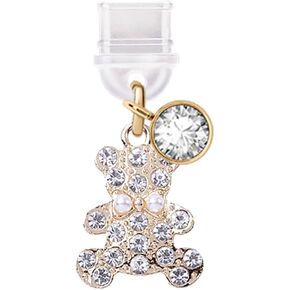 ELISE & FONDA TP245 Type-C Charging Port Anti Dust Plug Little Teddy Bear Pendant Cell Phone Charm for Samsung/OnePlus/Xiaomi/oppo Android Phone iPhone 15/16 (Gold)