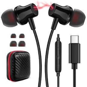 USB C Headphones for Samsung S24 Ultra S23 Fe, Type C Earphones with Microphone for iPhone 16 15 Pro Max Plus HiFi Stereo Volume Magnet in Ear Wired Earbuds for Galaxy S24+ S22 Flip 5 Pixel 8 7 Pro