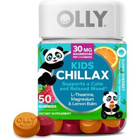OLLY Kids Chillax, Magnesium Gummies Plus L-Theanine, Lemon Balm, Calm Chews for Kids 4+, Sherbet Flavor - 50 Count