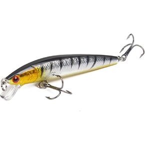Floating Fishing Lure Casting Bait Sinking Bass Lures Trolling Minnow with Strong Hooks Topwater Crankbaits Deep Diver Artificial Jerkbait for Walleye Trout Freshwater Saltwater, Yellow Head Silver