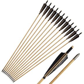 Wooden Arrows Archery Handmade Arrows 33inch Shaft with Turkey Feather Fletching for Recurve Bow Longbow Hunting Practice 12PACK