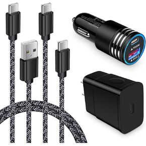 25W Type C Super Fast Samsung Charger Block for Samsung Galaxy A16 5G A15 A14 S24 S23 Ultra/Plus S22 S21 FE S20 A13 A25 A23 A54 A34 A53 A32 Z Fold 6 5 4,38W Car Adapter,3ft USB C Cable,6ft C to C Cord
