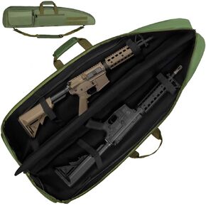 Soft Double Shotgun Rifle Case 38" 42" 44" 46" 52" Long Gun Bag w/Padded Handle - Adjustable Sling Dual Lockable Zippers, Multiple Magazine Holder Pouches Outdoor Tactical Accessory Bags