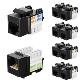 iwillink 10Gbps Cat6 Keystone Jack 10-Pack, RJ45 Keystone Jack, 90-Degree Ethernet Keystone Coupler, Punch Down Keystone Jack Adapter (Black)