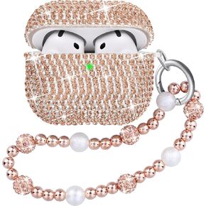 Compatible with AirPods 4 Case Protective Glitter Diamond Rhinestone Silver Case for AirPods 4th Generation with Luxury Shining Keychain for Women