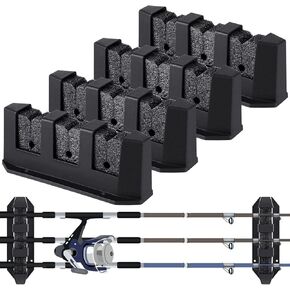 Sratte 2 Pieces Fishing Rod Holders for Boat Wall Mount Fishing Rod Rack 3 Rod Black Horizontal Rod Holder Garage Fishing Pole Holder for Wall Garage Boat Accessories, 7.8 Inch